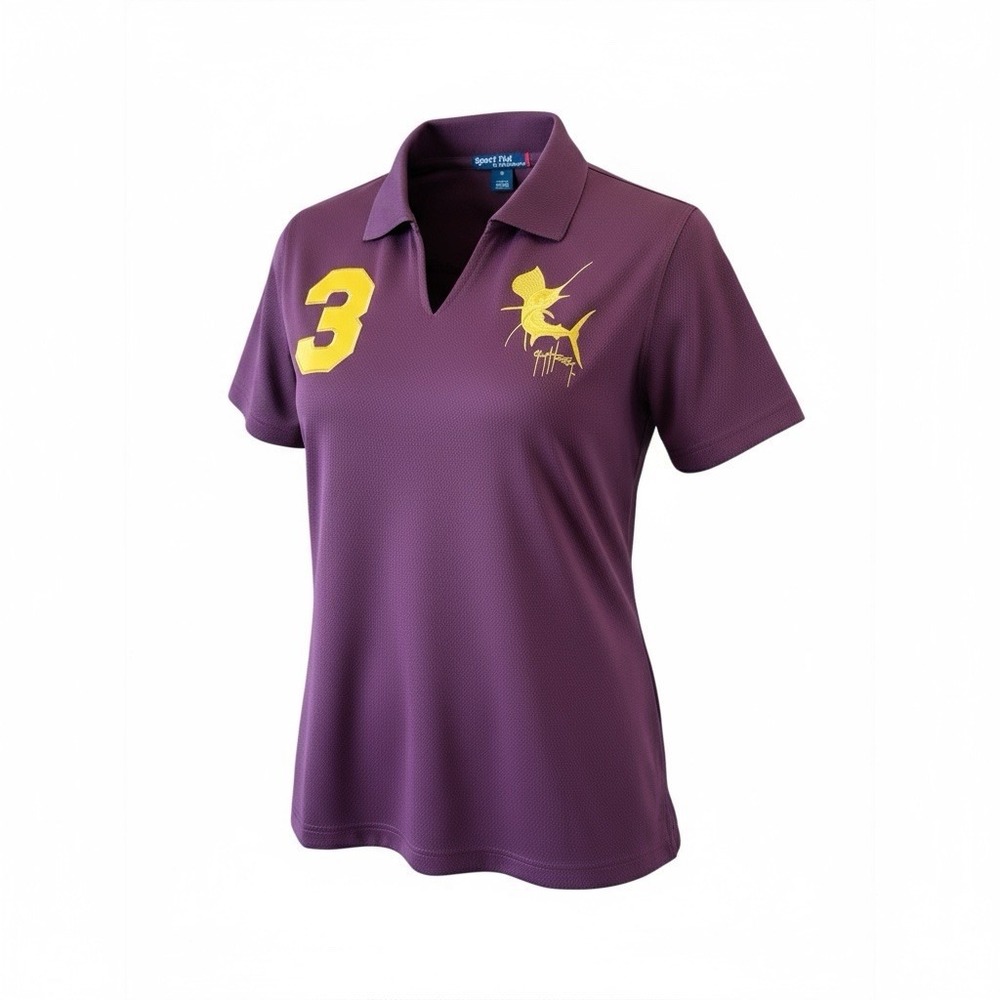 Guy Harvey Performance Polo Shirt Women's Medium Maroon Poly Embroidered Fish 3